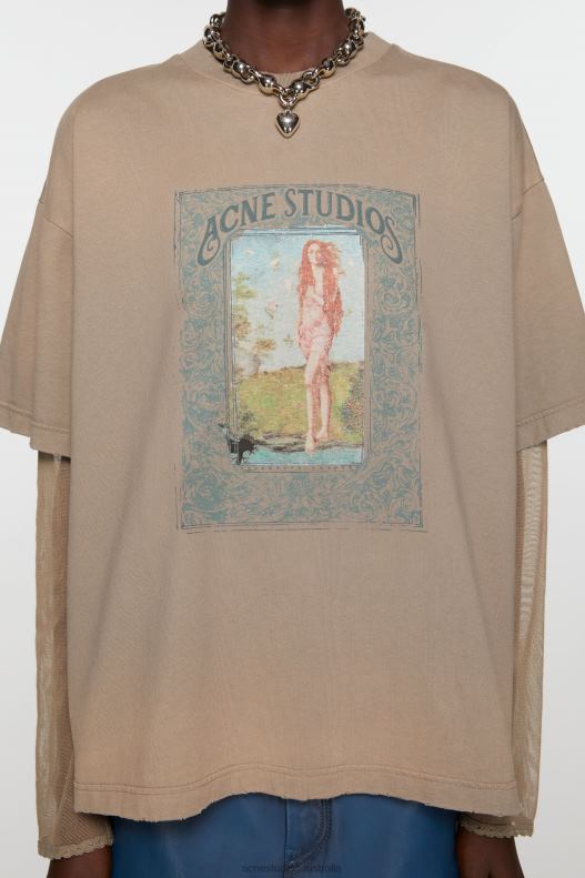 Layered print t-shirt Mud Brown Acne Studios R66LJ368 Apparel