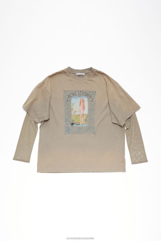 Layered print t-shirt Mud Brown Acne Studios R66LJ368 Apparel