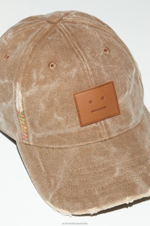 Leather Face patch cap Toffee Brown Acne Studios R66LJ626 Accessories