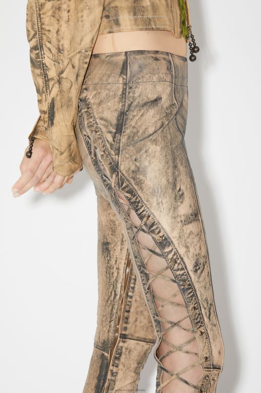 Leather lace-up trousers Runway Show Beige/Green Acne Studios R66LJ327 Apparel