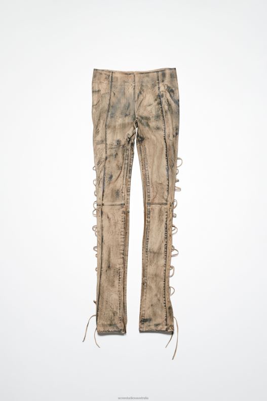 Leather lace-up trousers Runway Show Beige/Green Acne Studios R66LJ327 Apparel