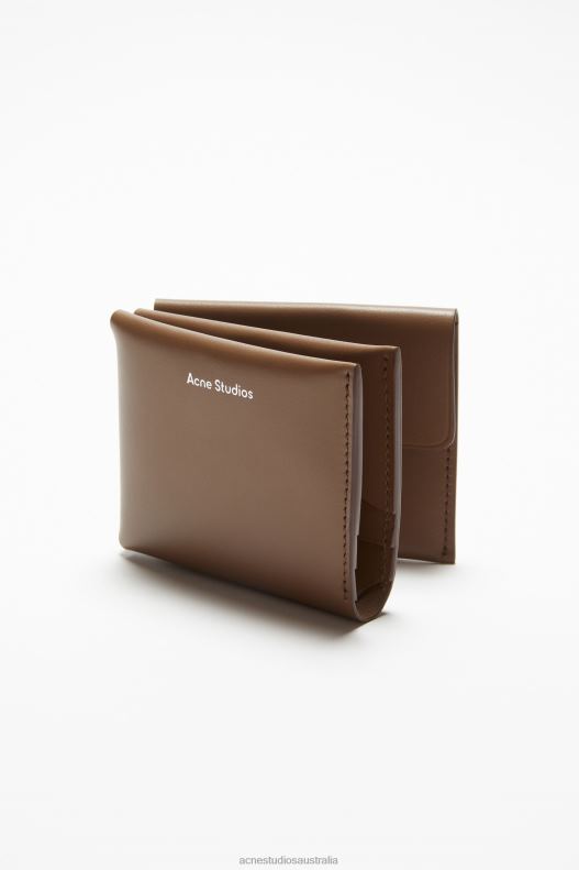 Leather trifold wallet Camel Brown Acne Studios R66LJ722 Accessories