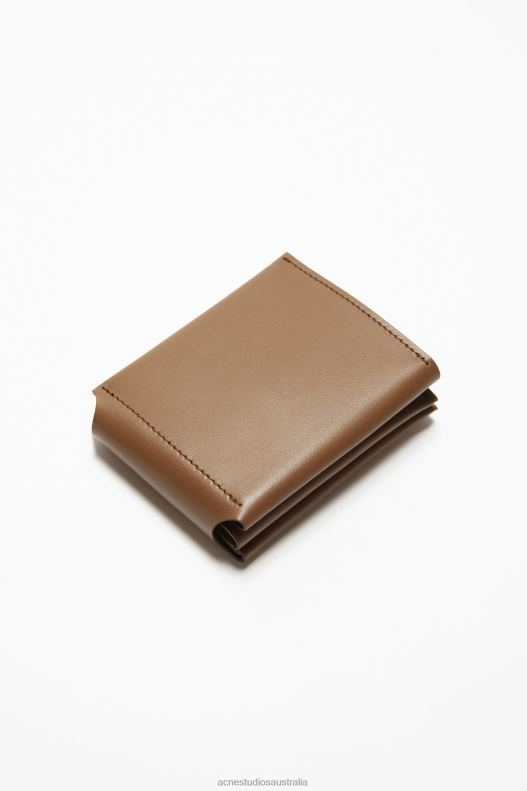 Leather trifold wallet Camel Brown Acne Studios R66LJ722 Accessories