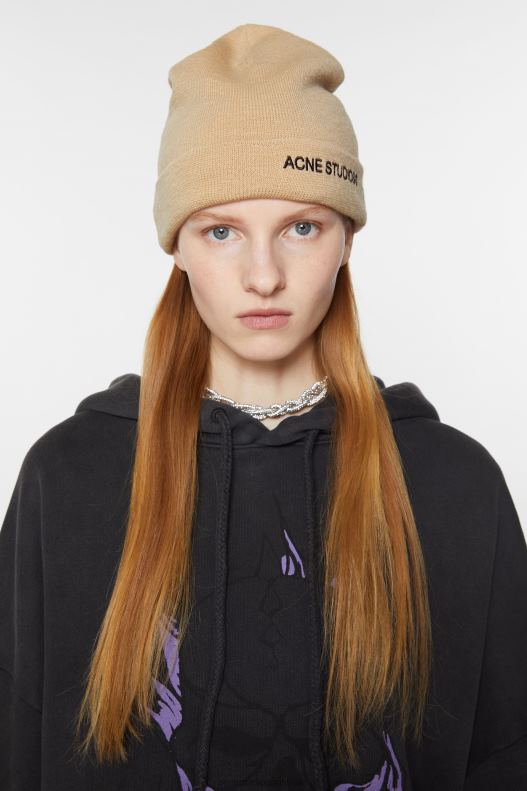 Logo beanie Shell Beige Acne Studios R66LJ814 Accessories