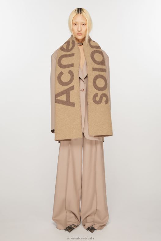 Logo jacquard scarf - Narrow Camel Brown Acne Studios R66LJ726 Accessories