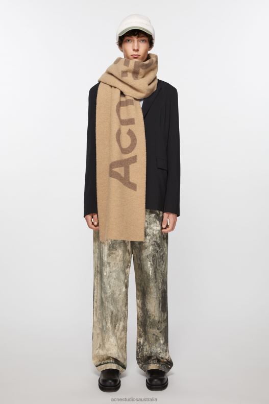 Logo jacquard scarf - Narrow Camel Brown Acne Studios R66LJ726 Accessories