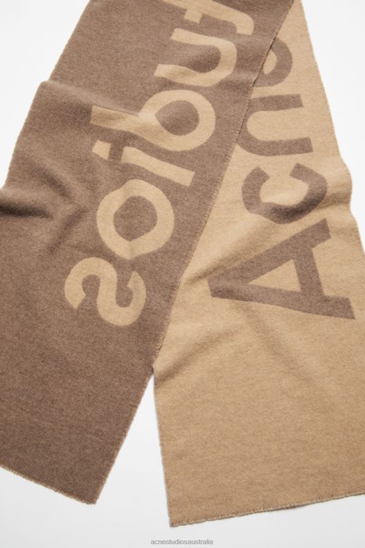 Logo jacquard scarf - Narrow Camel Brown Acne Studios R66LJ726 Accessories