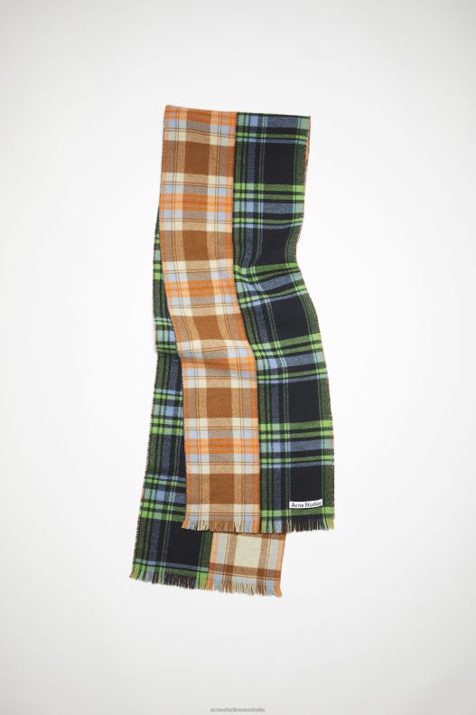 Mixed check wool scarf Blue/Green/Orange Acne Studios R66LJ560 Accessories