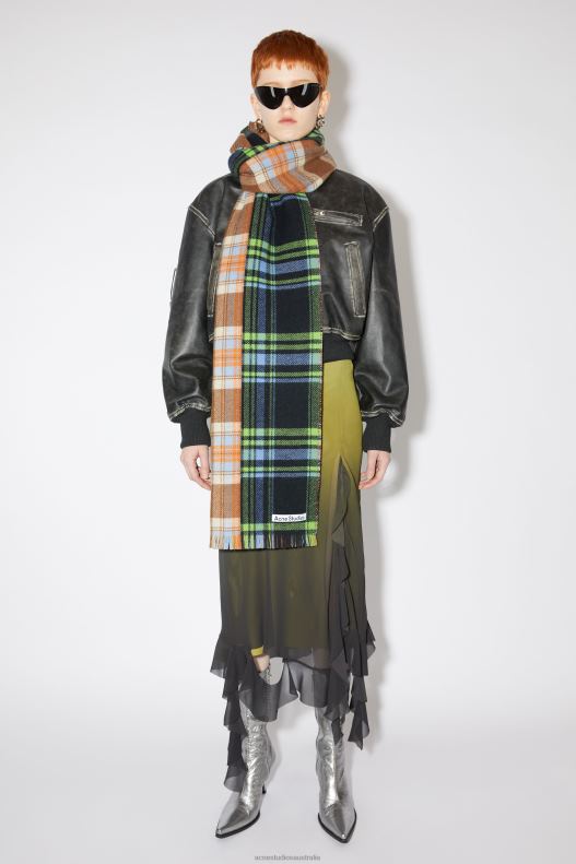 Mixed check wool scarf Blue/Green/Orange Acne Studios R66LJ560 Accessories