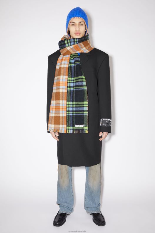 Mixed check wool scarf Blue/Green/Orange Acne Studios R66LJ560 Accessories