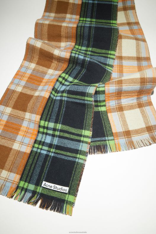 Mixed check wool scarf Blue/Green/Orange Acne Studios R66LJ560 Accessories