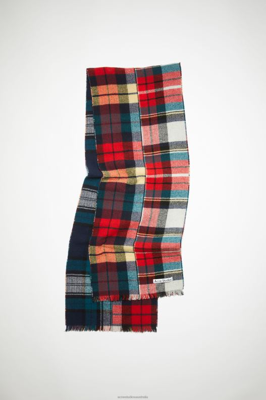 Mixed check wool scarf Red/Blue/White Acne Studios R66LJ624 Accessories