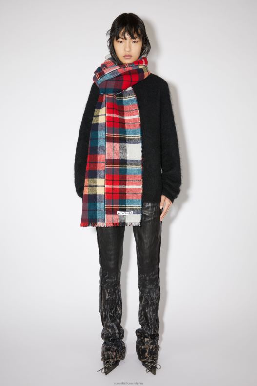 Mixed check wool scarf Red/Blue/White Acne Studios R66LJ624 Accessories