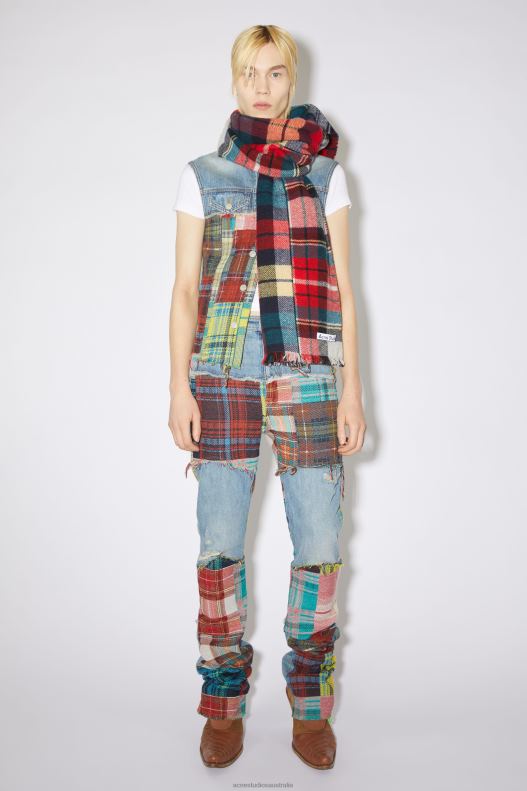 Mixed check wool scarf Red/Blue/White Acne Studios R66LJ624 Accessories