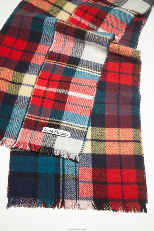 Mixed check wool scarf Red/Blue/White Acne Studios R66LJ624 Accessories