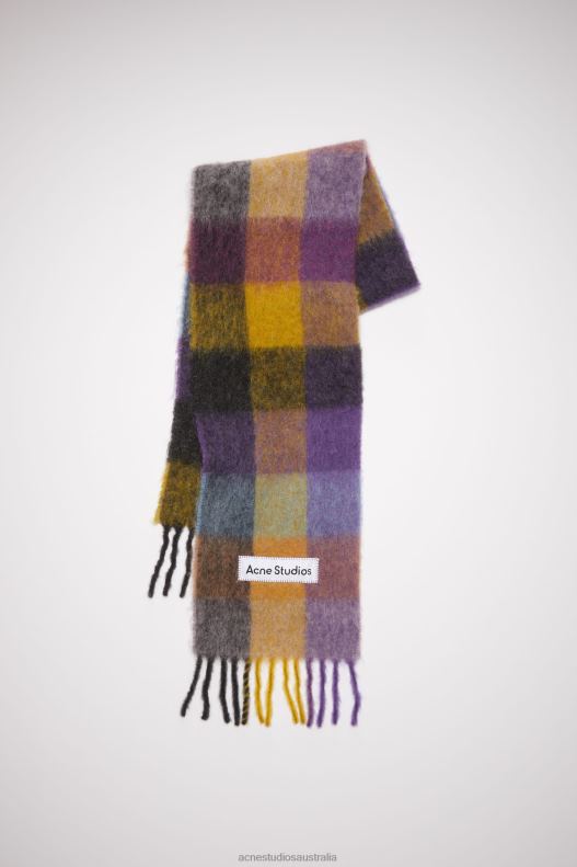 Mohair checked scarf Anthracite Grey/Yellow/Purple Acne Studios R66LJ553 Accessories