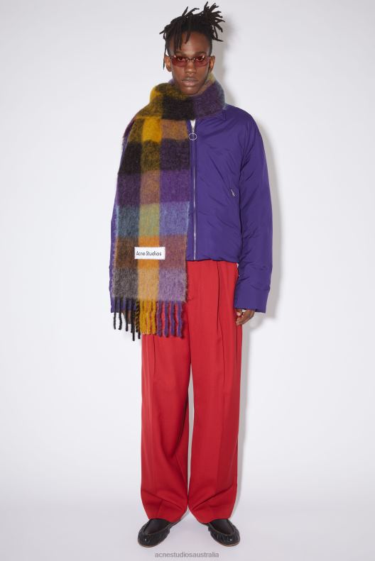 Mohair checked scarf Anthracite Grey/Yellow/Purple Acne Studios R66LJ553 Accessories