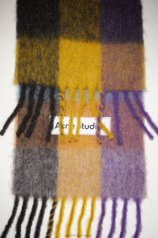 Mohair checked scarf Anthracite Grey/Yellow/Purple Acne Studios R66LJ553 Accessories