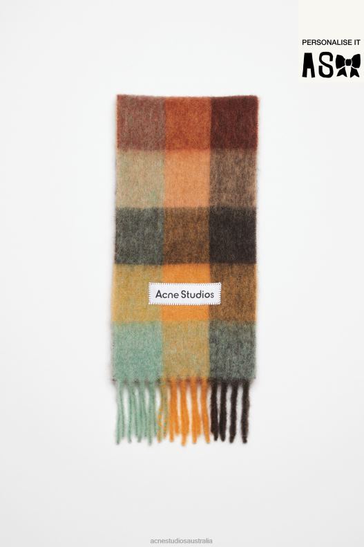 Mohair checked scarf Chestnut Brown/Yellow/Green Acne Studios R66LJ623 Accessories