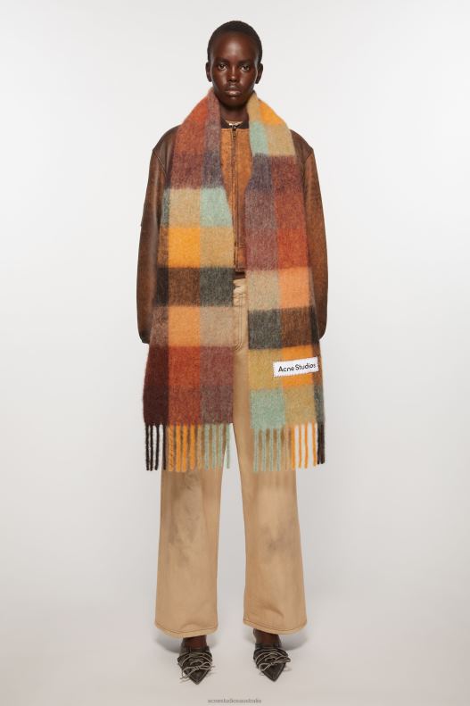 Mohair checked scarf Chestnut Brown/Yellow/Green Acne Studios R66LJ623 Accessories