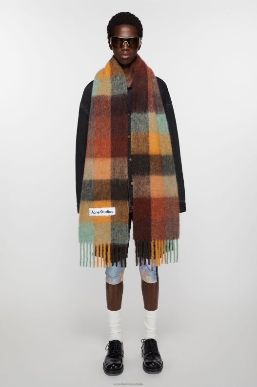 Mohair checked scarf Chestnut Brown/Yellow/Green Acne Studios R66LJ623 Accessories