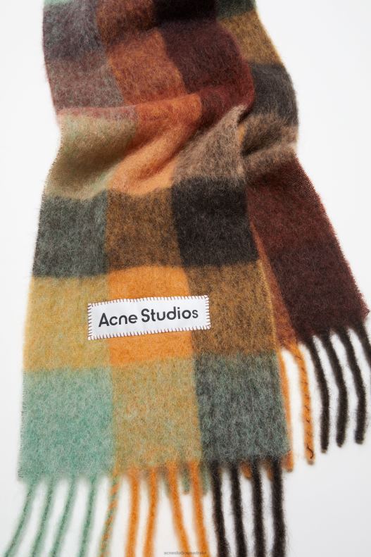 Mohair checked scarf Chestnut Brown/Yellow/Green Acne Studios R66LJ623 Accessories