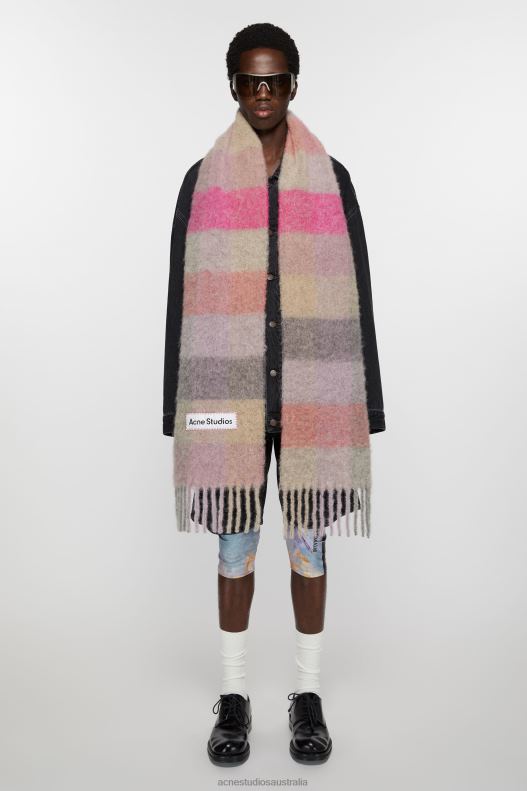 Mohair checked scarf Fuchsia/Lilac/Pink Acne Studios R66LJ712 Accessories