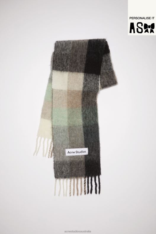 Mohair checked scarf Green/Grey/Black Acne Studios R66LJ574 Accessories