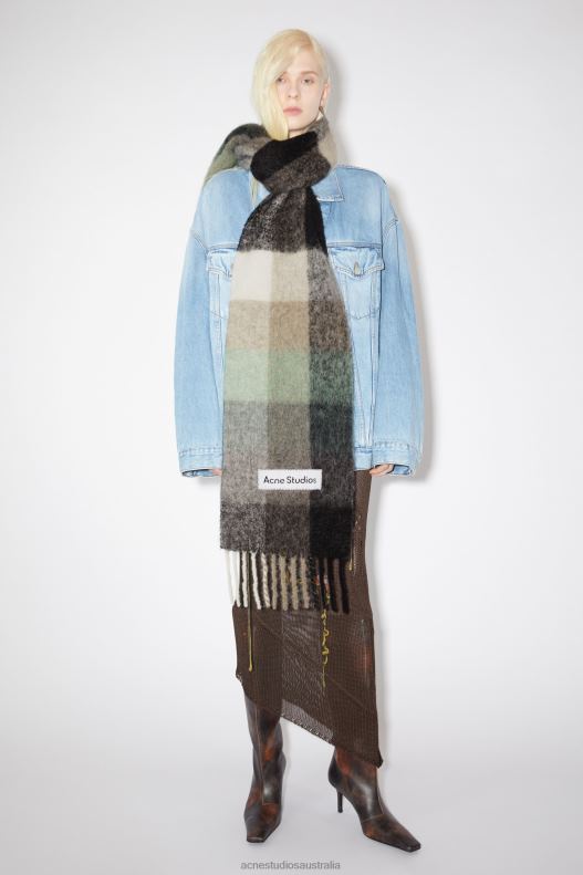 Mohair checked scarf Green/Grey/Black Acne Studios R66LJ574 Accessories