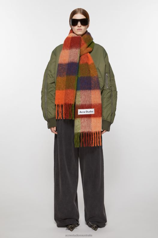 Mohair checked scarf Orange/Green Acne Studios R66LJ773 Accessories