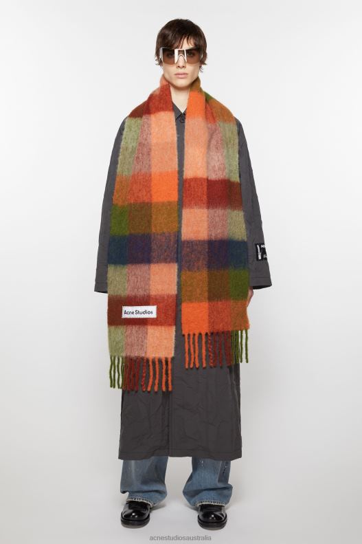 Mohair checked scarf Orange/Green Acne Studios R66LJ773 Accessories