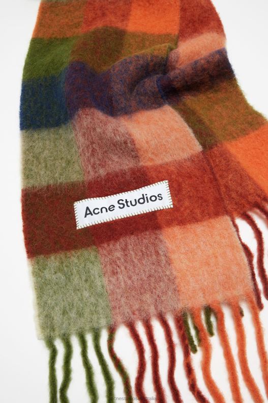 Mohair checked scarf Orange/Green Acne Studios R66LJ773 Accessories