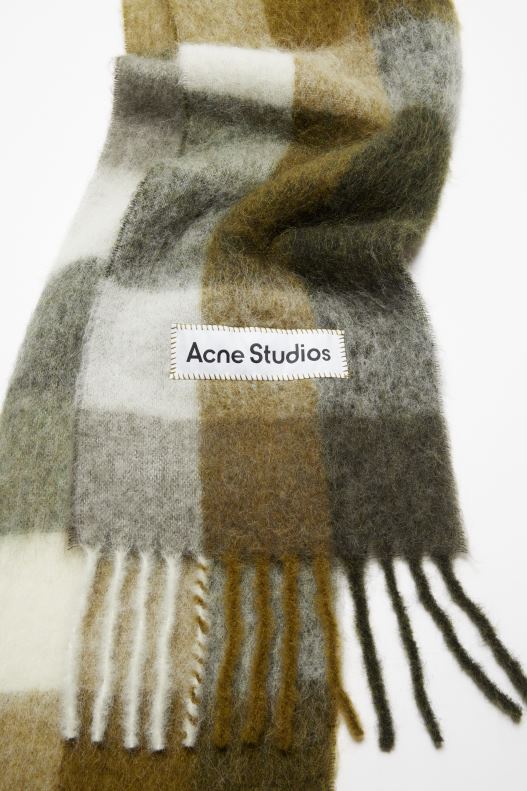 Mohair checked scarf Taupe/Green/Black Acne Studios R66LJ564 Accessories