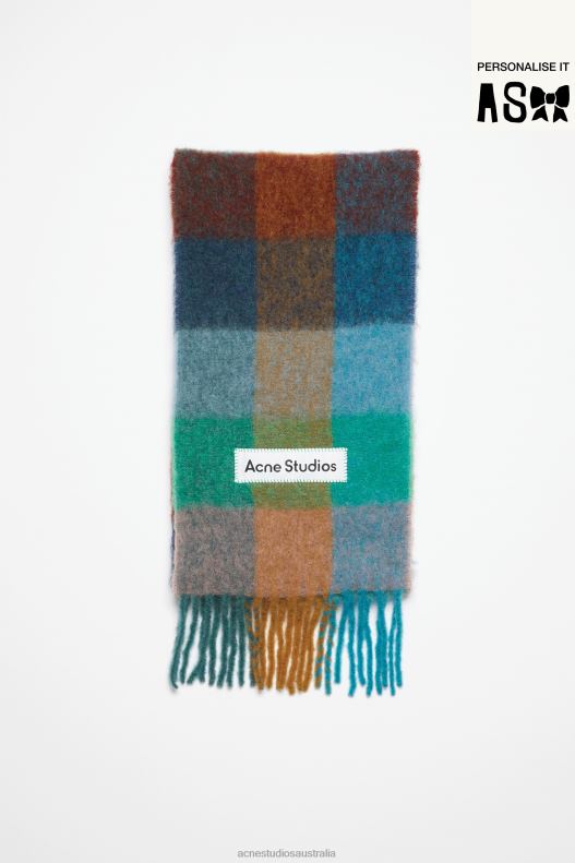 Mohair checked scarf Turquoise/Camel/Blue Acne Studios R66LJ542 Accessories