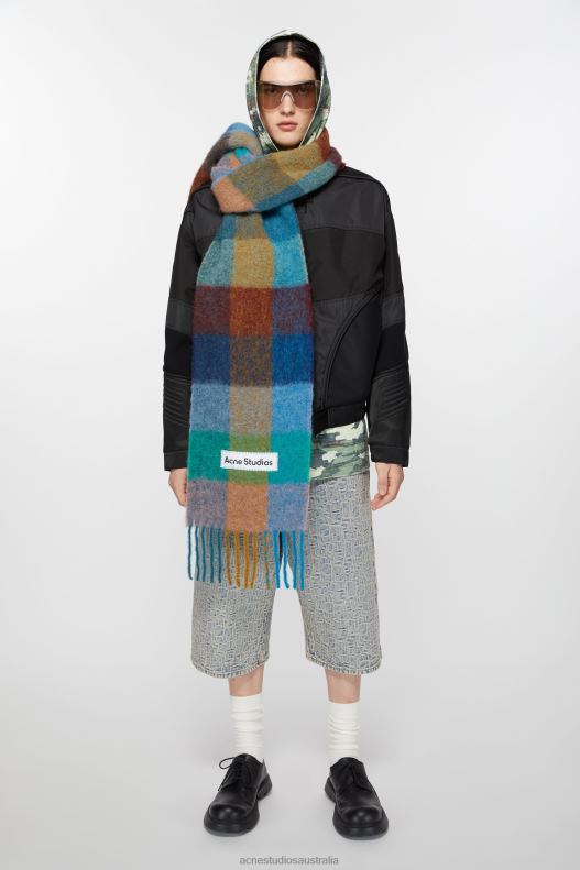 Mohair checked scarf Turquoise/Camel/Blue Acne Studios R66LJ542 Accessories