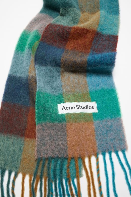 Mohair checked scarf Turquoise/Camel/Blue Acne Studios R66LJ542 Accessories