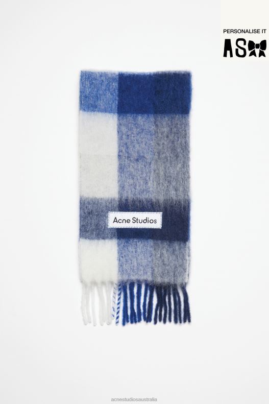 Mohair checked scarf White/Grey/Royal Blue Acne Studios R66LJ566 Accessories