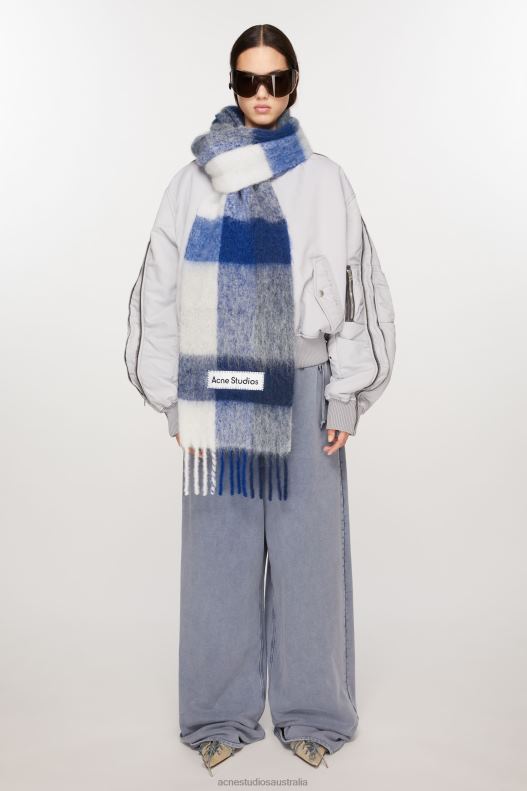 Mohair checked scarf White/Grey/Royal Blue Acne Studios R66LJ566 Accessories