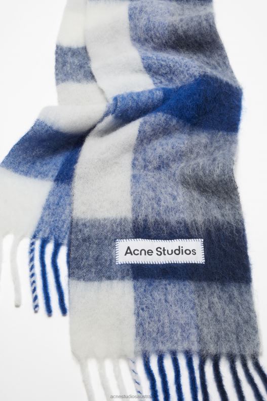 Mohair checked scarf White/Grey/Royal Blue Acne Studios R66LJ566 Accessories