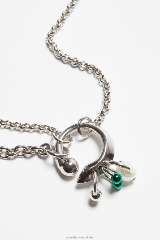 Multi-chain charm necklace Silver/Green Acne Studios R66LJ678 Accessories