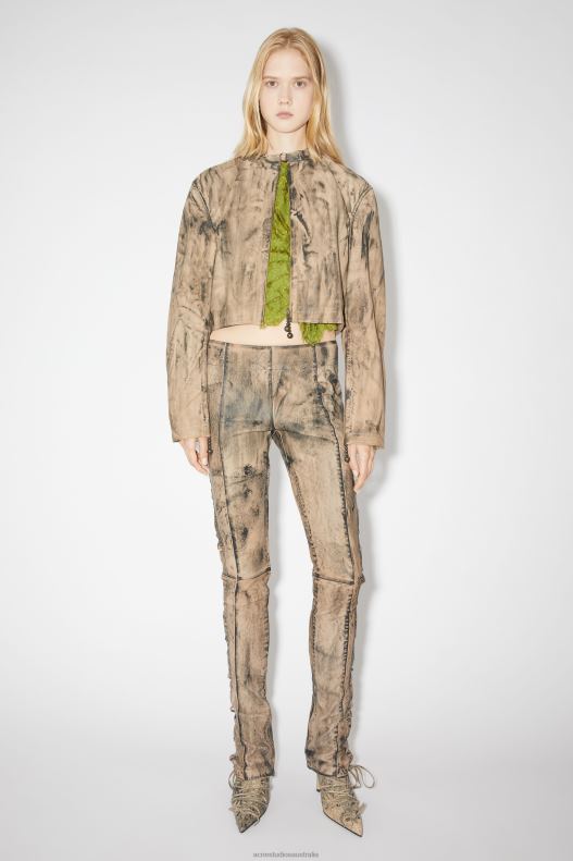 Painted leather biker jacket Runway Show Beige/Green Acne Studios R66LJ51 Apparel