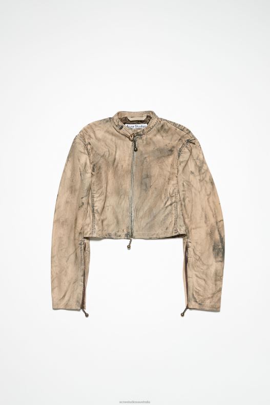 Painted leather biker jacket Runway Show Beige/Green Acne Studios R66LJ51 Apparel