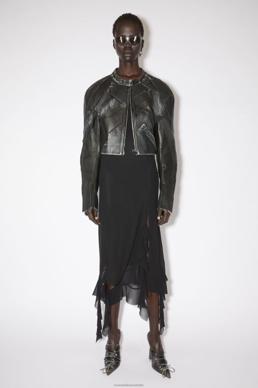 Patchwork leather biker jacket Runway Show Black Acne Studios R66LJ53 Apparel