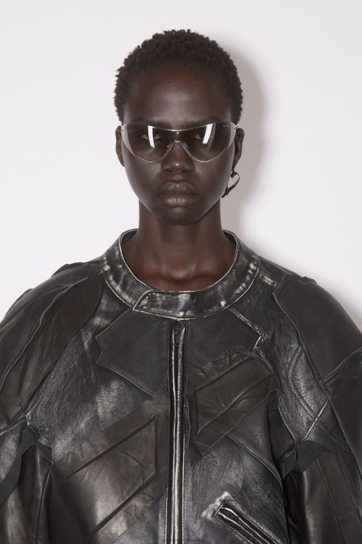 Patchwork leather biker jacket Runway Show Black Acne Studios R66LJ53 Apparel