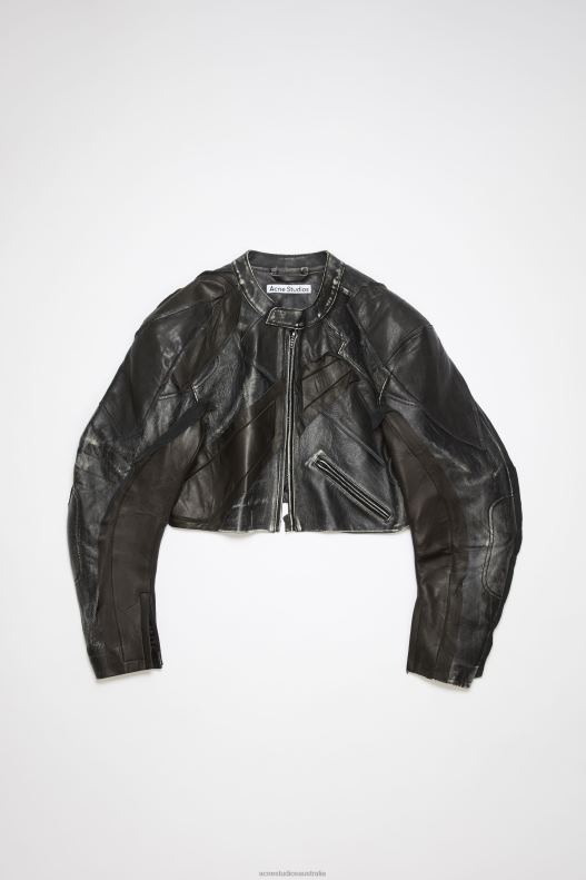 Patchwork leather biker jacket Runway Show Black Acne Studios R66LJ53 Apparel