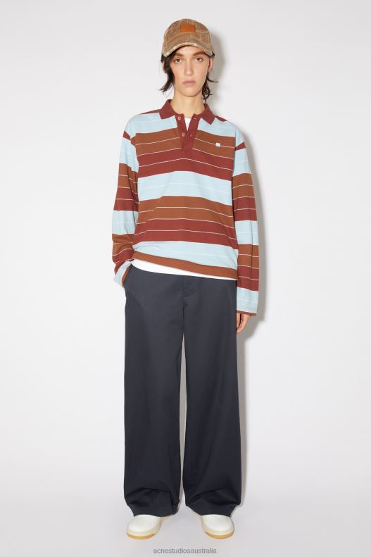 Polo long sleeve t-shirt - Relaxed fit Unisex Deep Red/Dusty Blue Acne Studios R66LJ395 Apparel