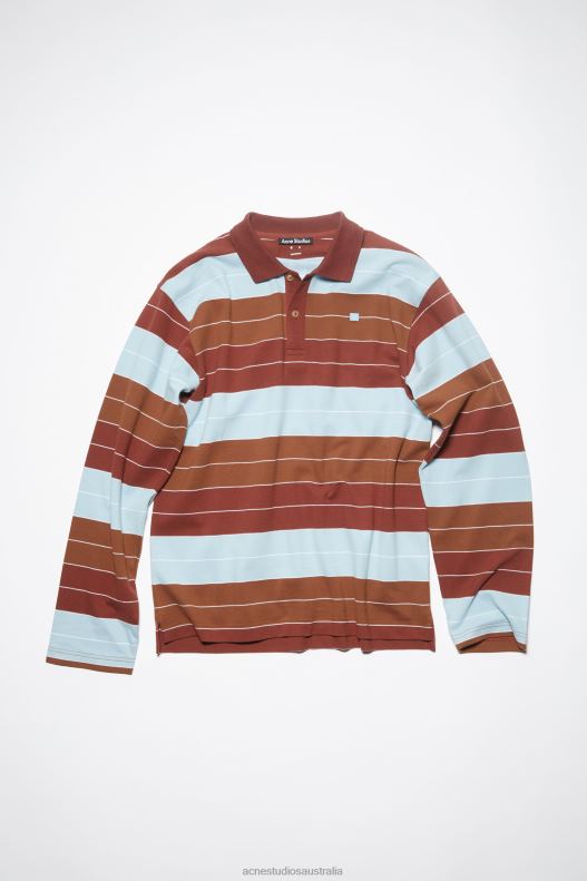 Polo long sleeve t-shirt - Relaxed fit Unisex Deep Red/Dusty Blue Acne Studios R66LJ395 Apparel