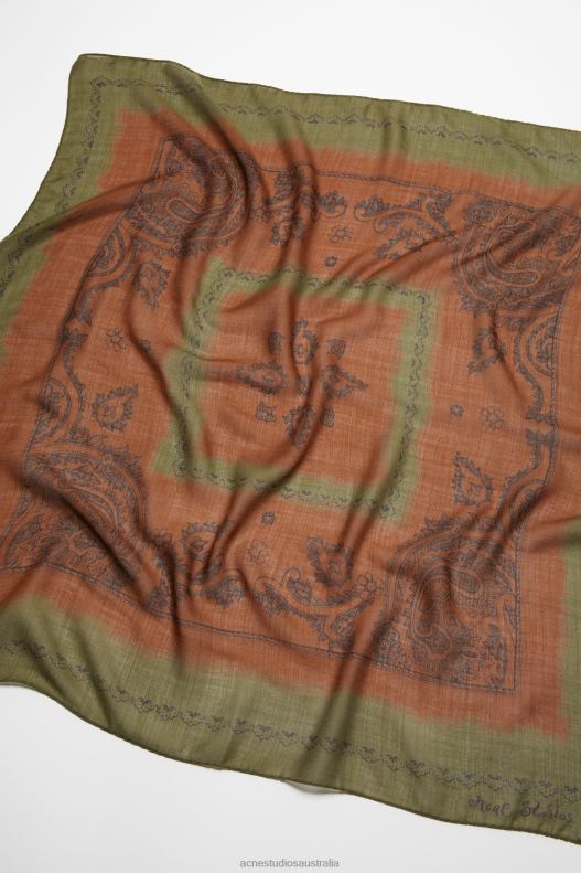 Print light wool scarf Khaki Green/Rust Orange Acne Studios R66LJ600 Accessories