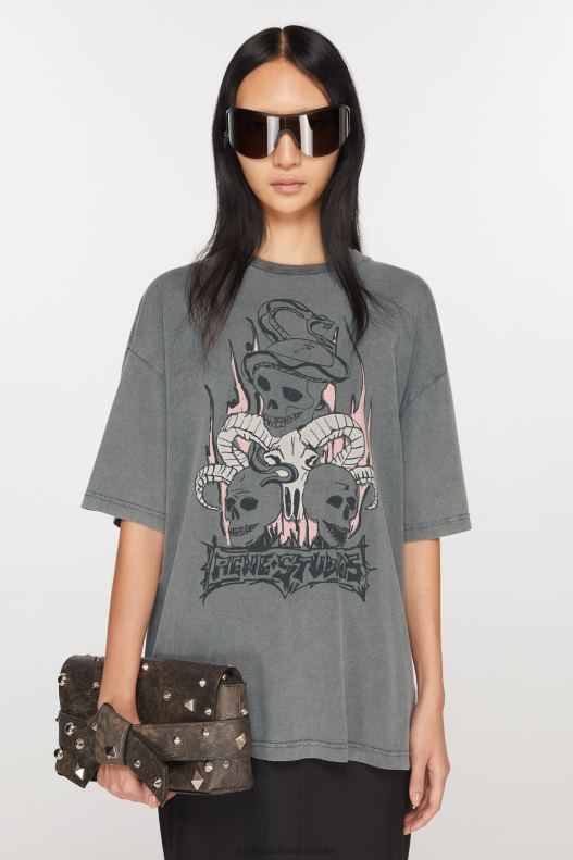 Print t-shirt - Relaxed fit Faded Black Acne Studios R66LJ358 Apparel