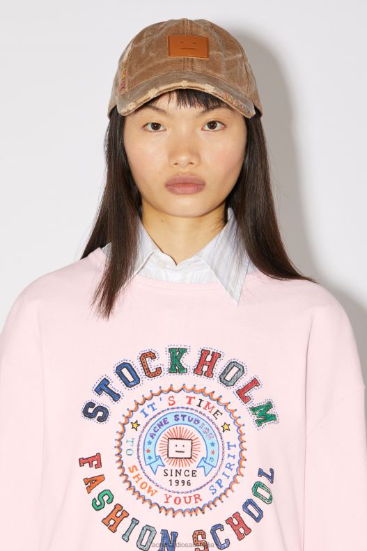 Printed long sleeve t-shirt - Regular fit Unisex Light Pink Acne Studios R66LJ390 Apparel